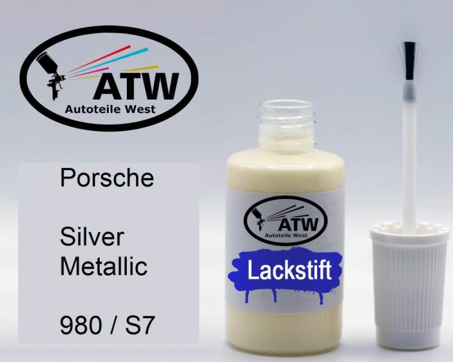 Porsche, Silver Metallic, 980 / S7: 20ml Lackstift, von ATW Autoteile West.